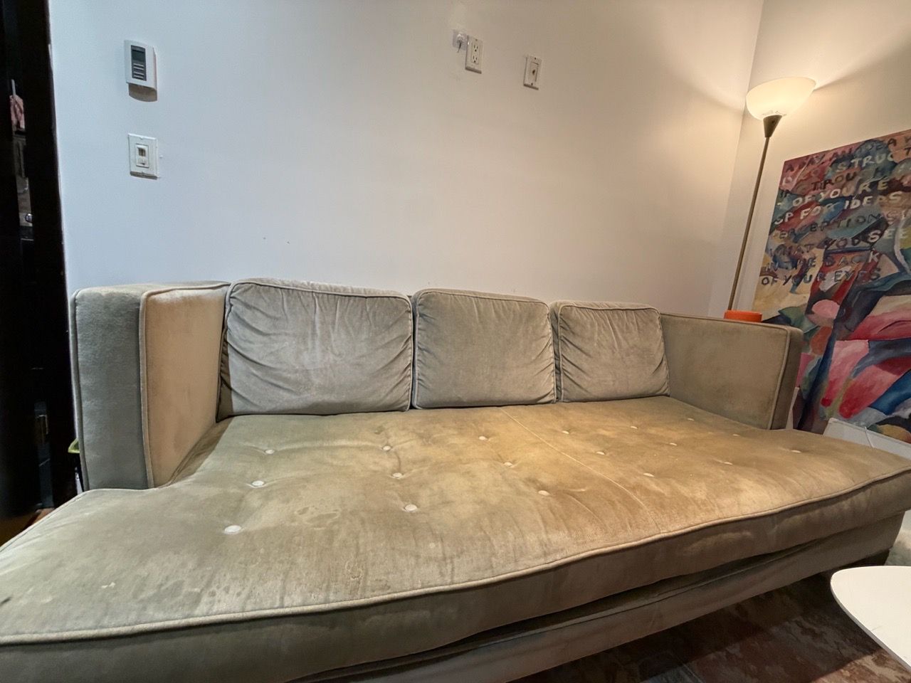 Sage Green Velvet 3 Seater Wide Sofa - photo 2