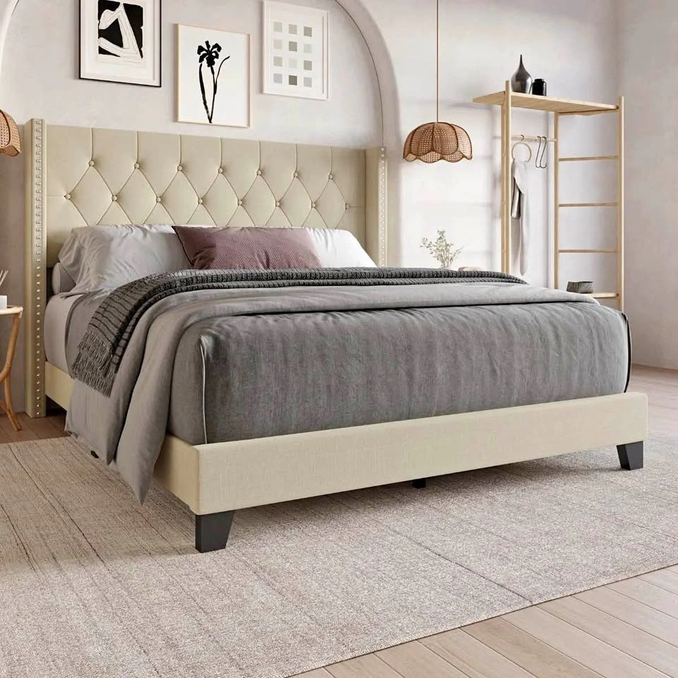 Ameire Upholstered Bed – Queen | Beige