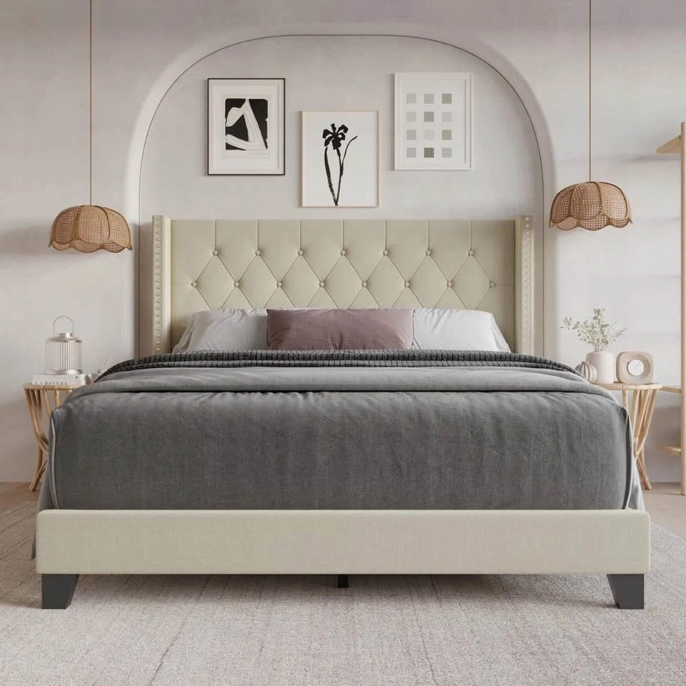 Ameire Upholstered Bed – Queen | Beige - photo 2