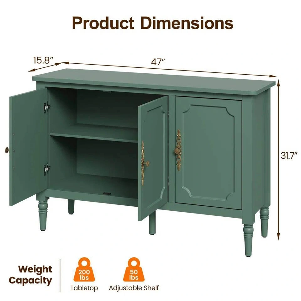 Green 3-Door Storage Cabinet with Adjustable Shelves - photo 5