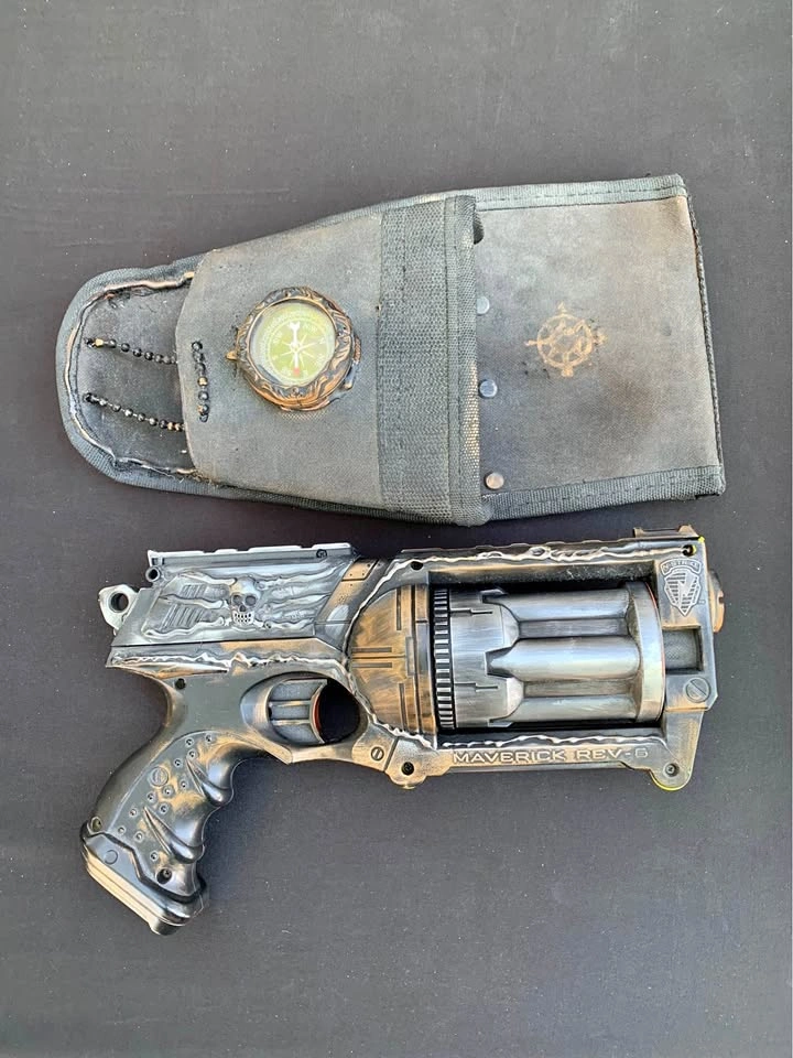 Steampunk costume, toy side arm Nerf gun with custom holster