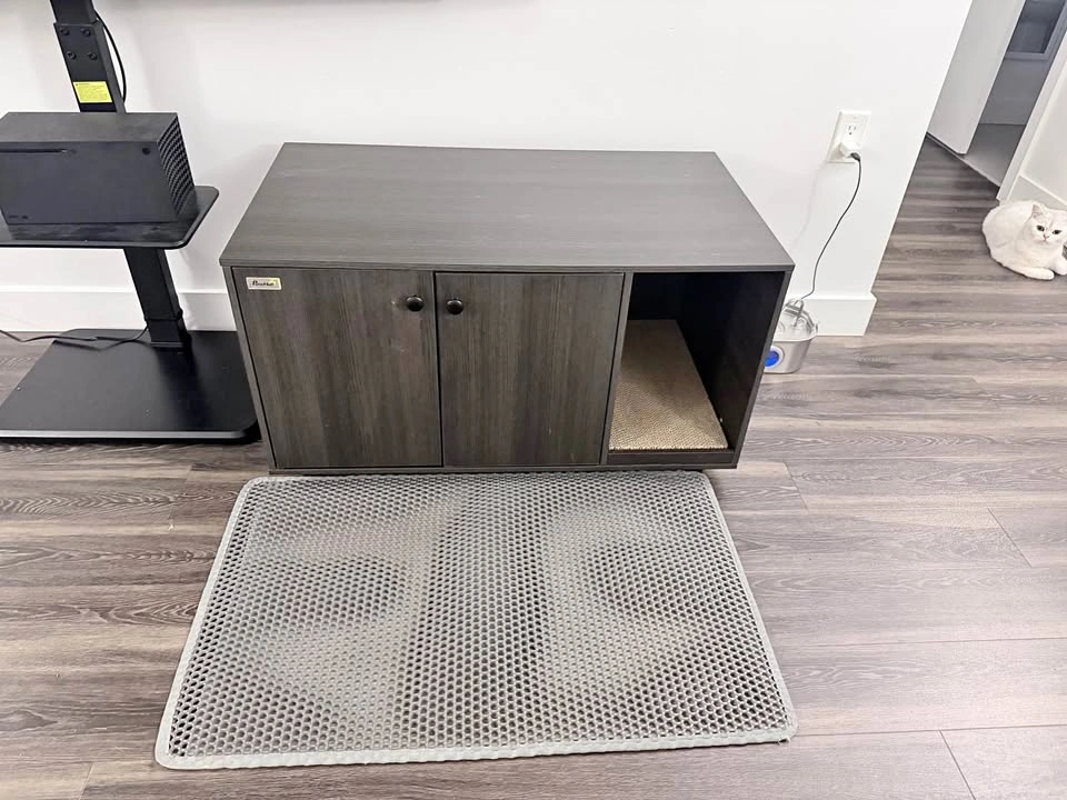 Cat Litter Box Enclosure Furniture + Stainless Steel Litter Box