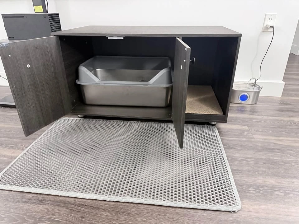 Cat Litter Box Enclosure Furniture + Stainless Steel Litter Box - photo 2