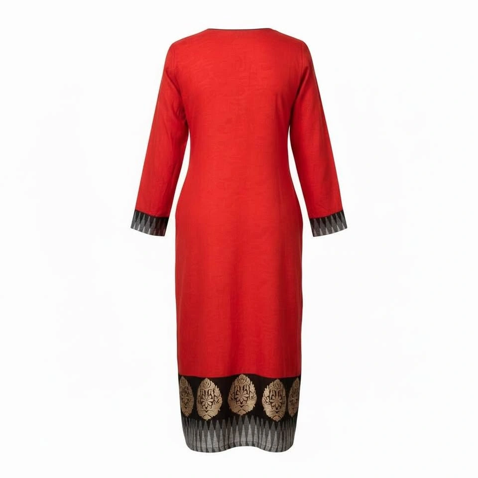 Red Long Kurta with Embroidered Border - photo 2