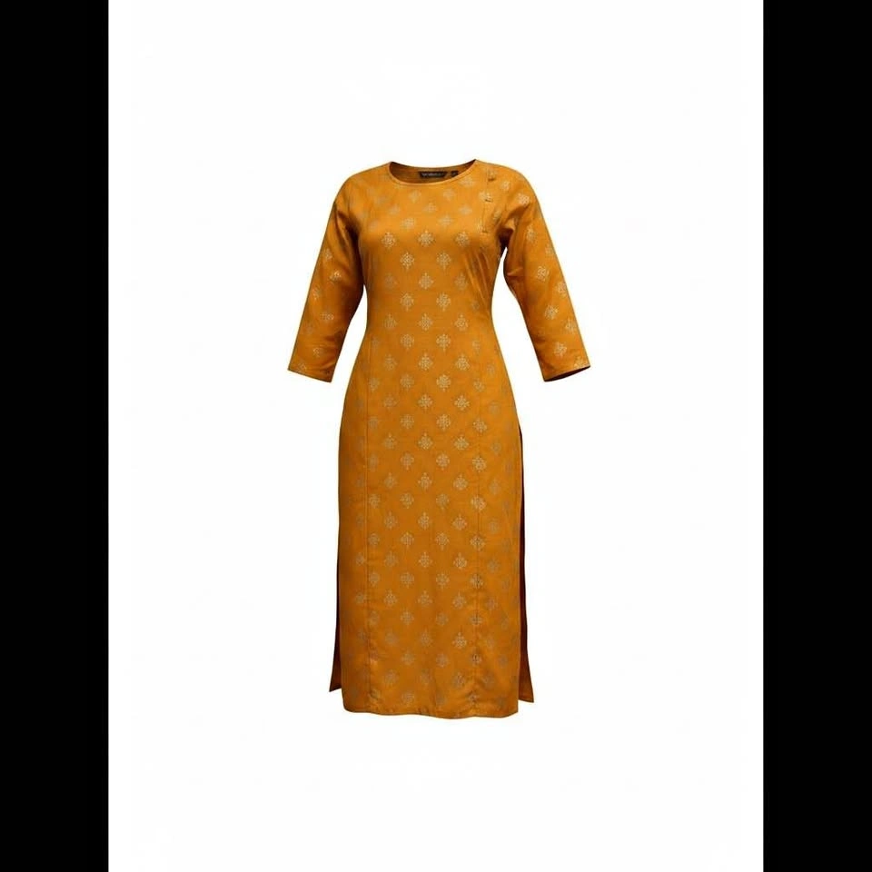 Mustard Yellow Gold Foil Print Kurta