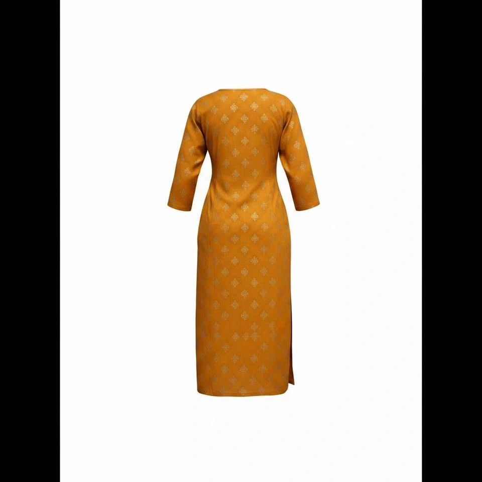 Mustard Yellow Gold Foil Print Kurta - photo 2