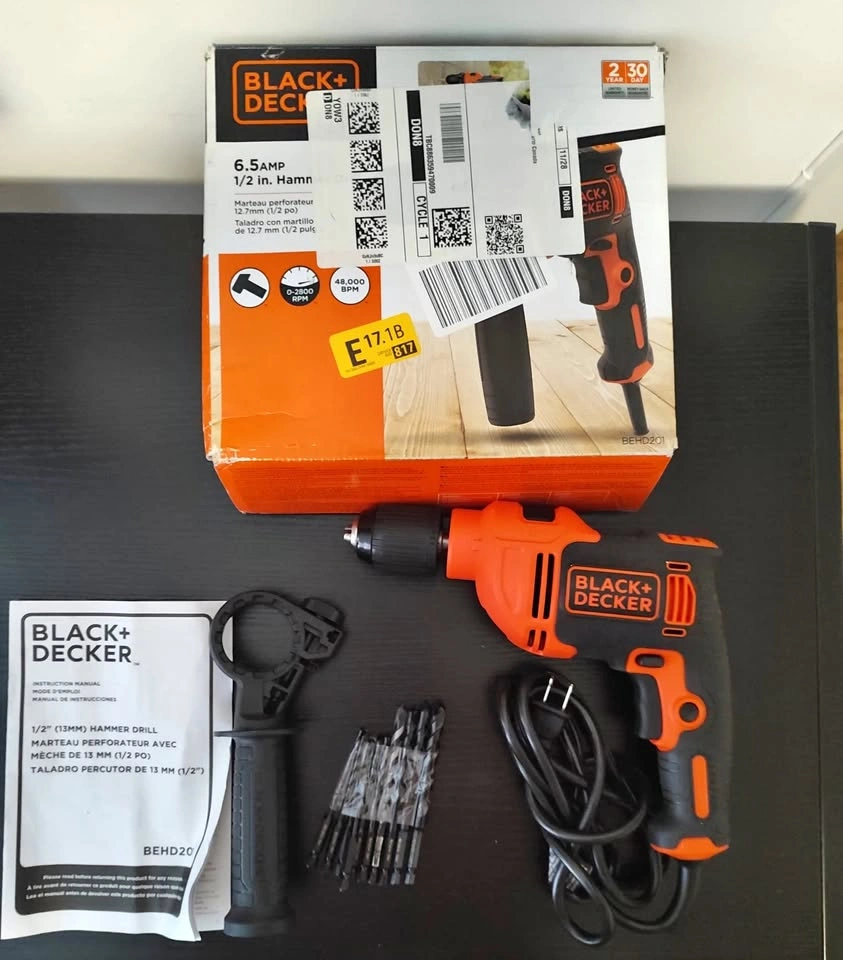 Hammer Drill BLACK+DECKER 6.5 Amp 1/2" — Corded Like New