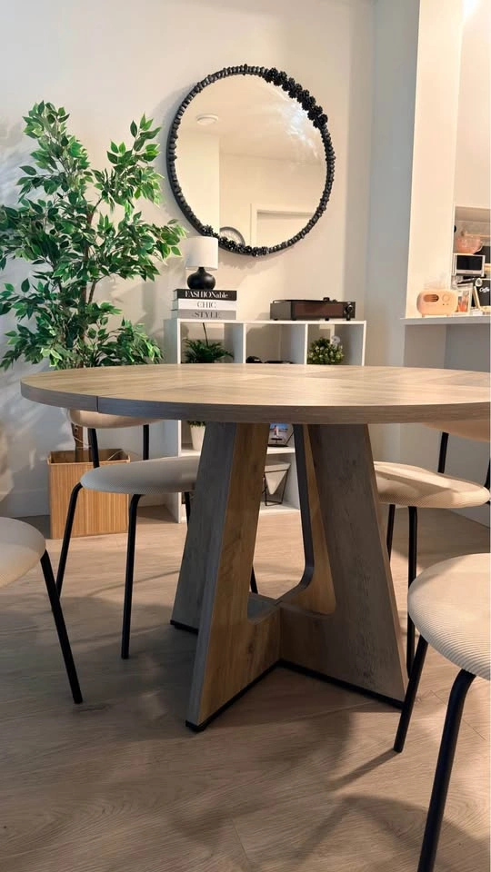 Oak Dining Table + 4 Cream Upholstered Chairs - photo 4