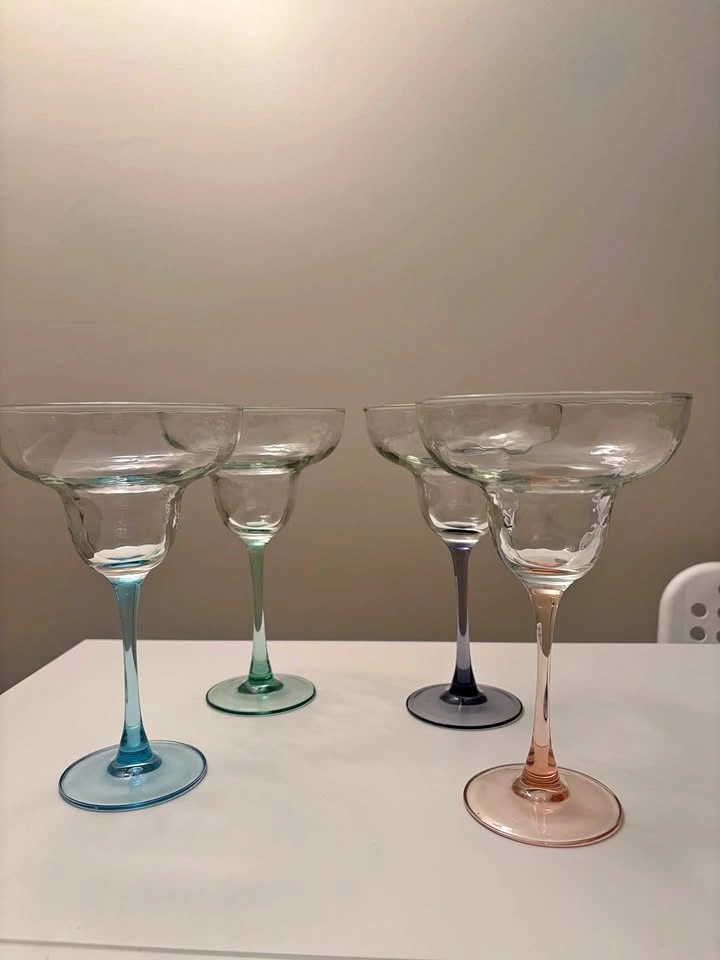 Set of 4 Margarita Glasses with Multi-Colored Stems