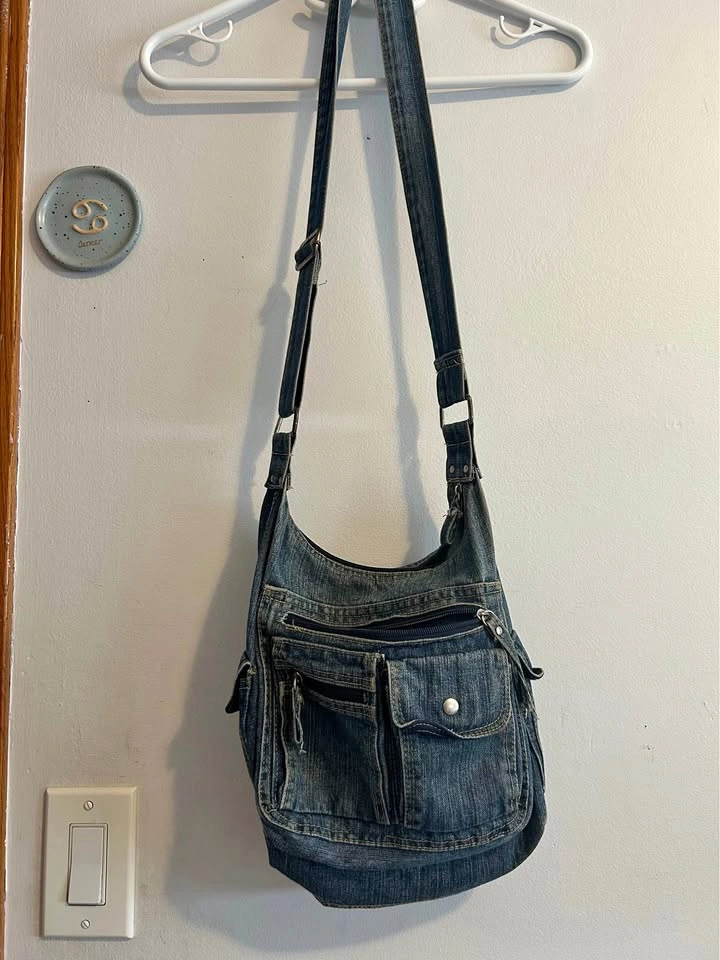 Denim Multi-Pocket Crossbody Bag