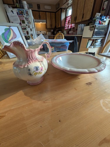 Vintage Arnel's 2970 Pitcher Wash Basin Set Pink Floral