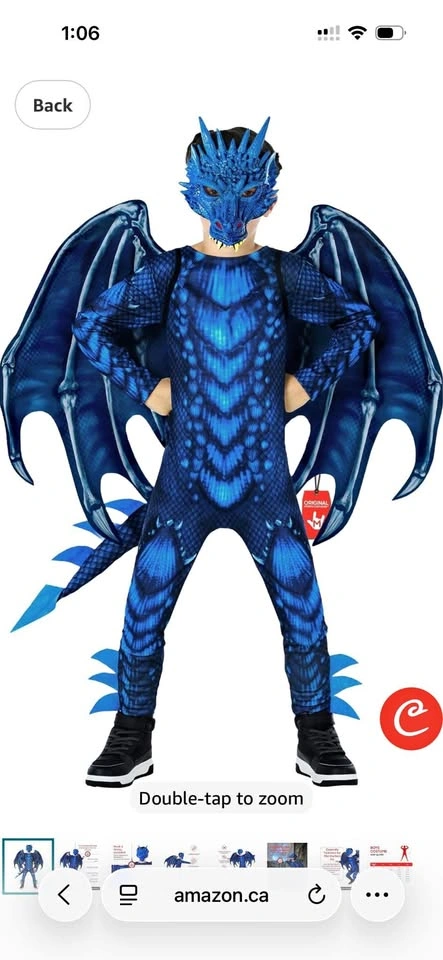 Blue Dragon Halloween Costume – Kids Size L (10–12)
