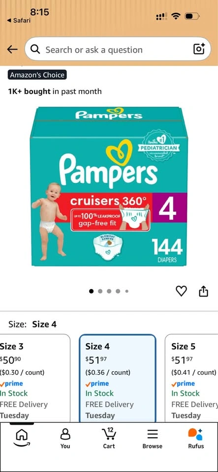 Pampers Cruisers 360 Size 4 Diapers - 144 Count