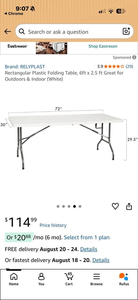 RELYPLAST Rectangular Plastic Folding Table - photo 2