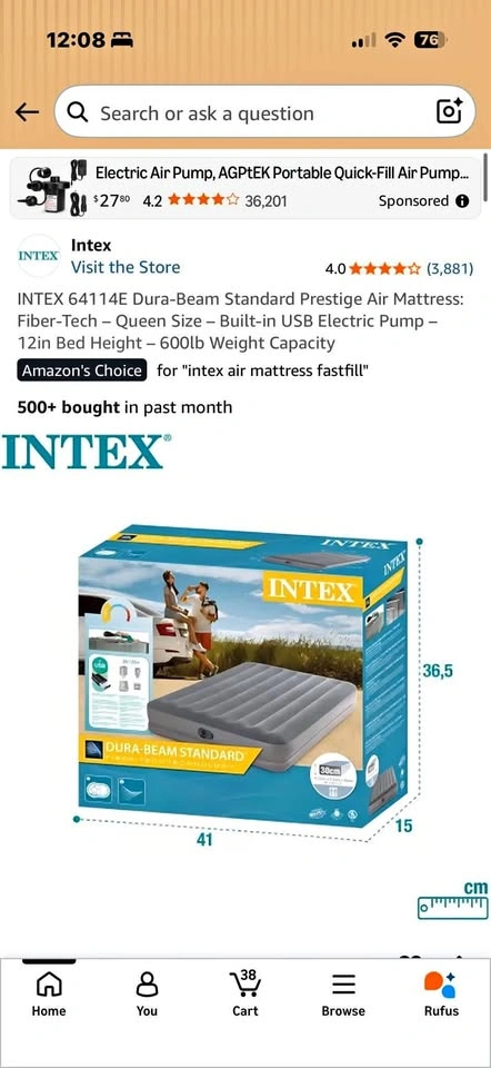 Intex 64114E Dura-Beam Queen Air Mattress w/ USB Pump