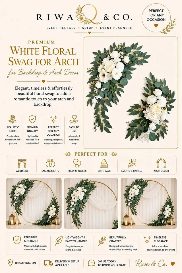 🤍 White Floral Swag for Arch & Backdrop