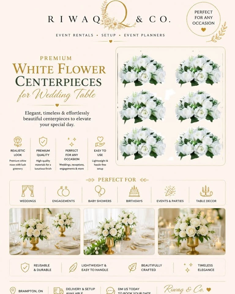 White Flower Centerpiece Rental | Wedding & Event Decor - photo 2