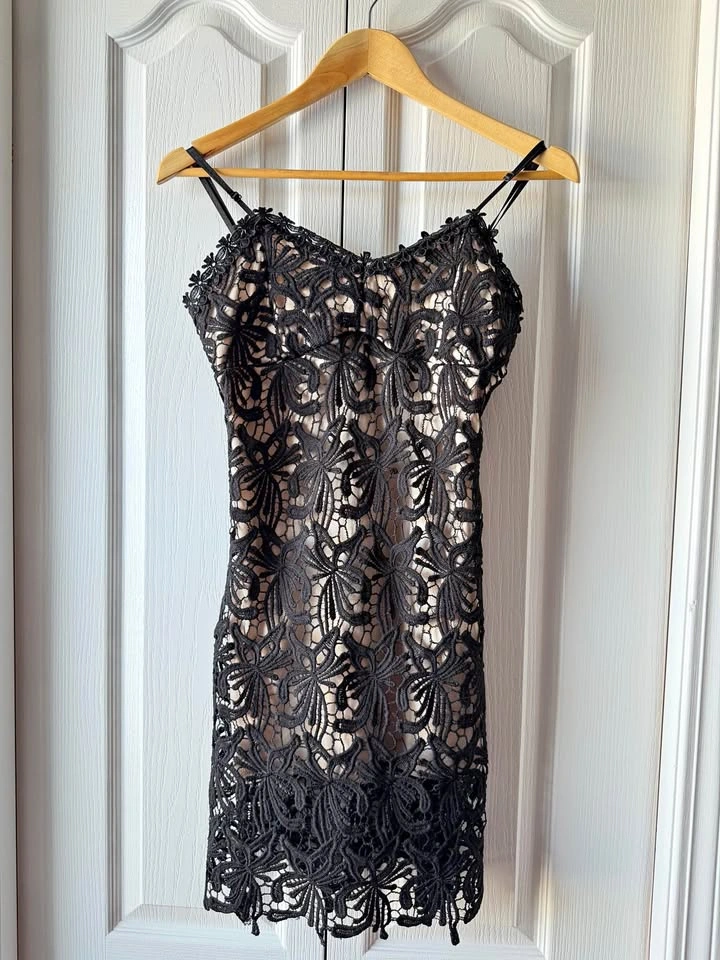 Black Floral Lace Mini Dress