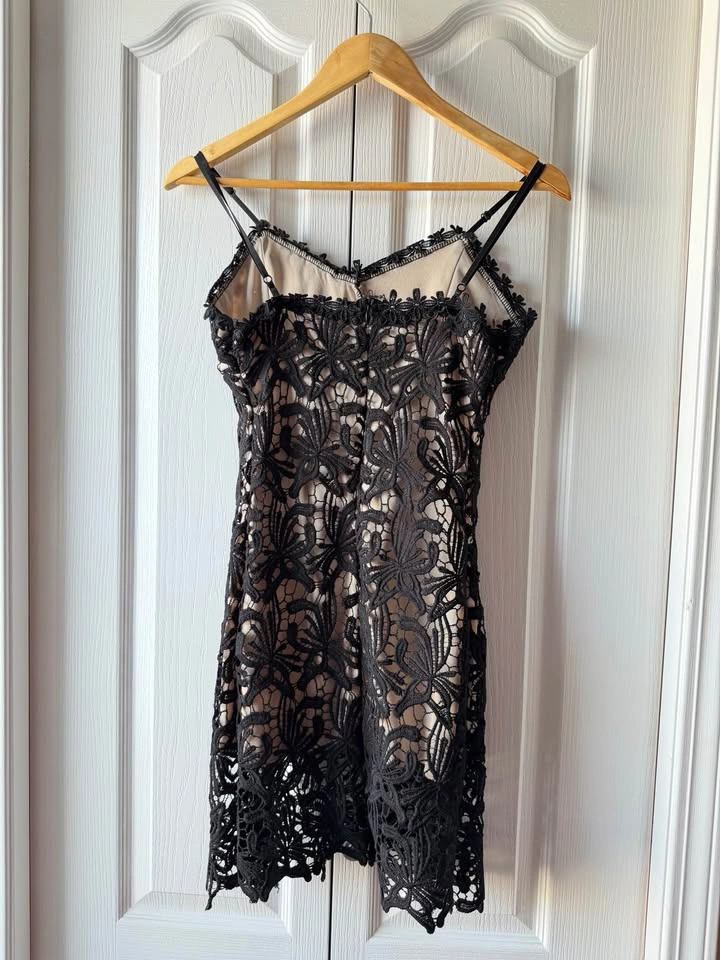 Black Floral Lace Mini Dress - photo 2