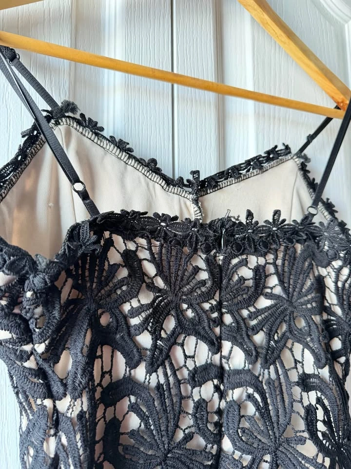 Black Floral Lace Mini Dress - photo 3