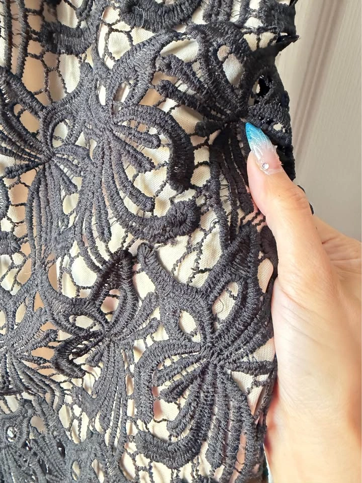 Black Floral Lace Mini Dress - photo 4