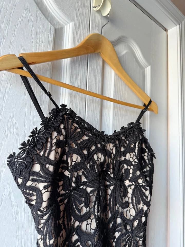 Black Floral Lace Mini Dress - photo 5