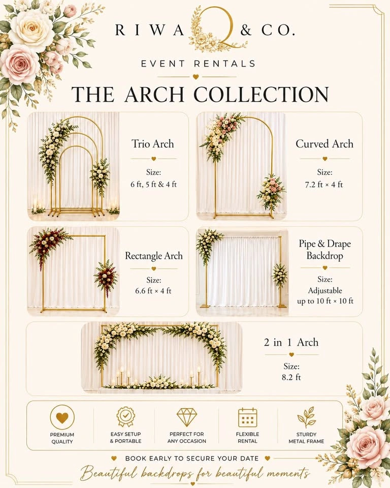 Gold Backdrop Arch Rentals for Weddings & Events