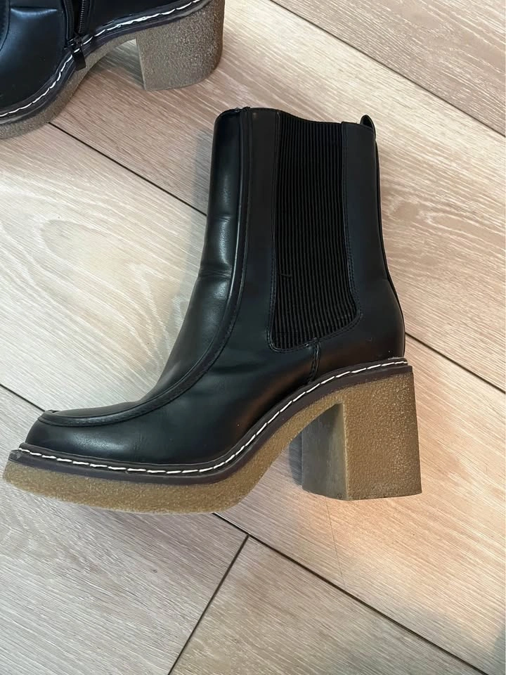 Black Faux Leather Platform Block Heel Chelsea Boots - photo 2