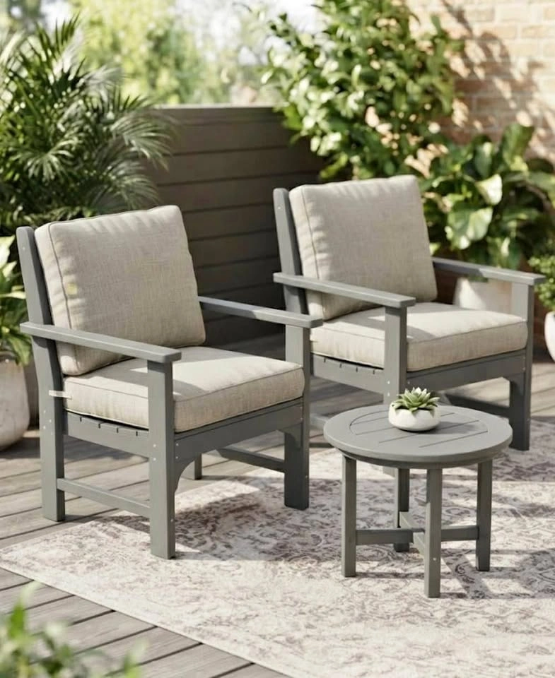 Outdoor armchair with cushions set of 2 HDPE dark grey