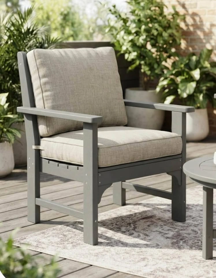 Outdoor armchair with cushions set of 2 HDPE dark grey - photo 2