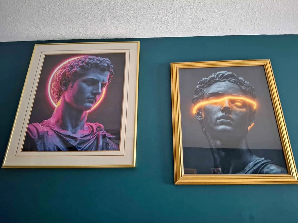 Large Gold Framed Artwork of Modern Renaissance