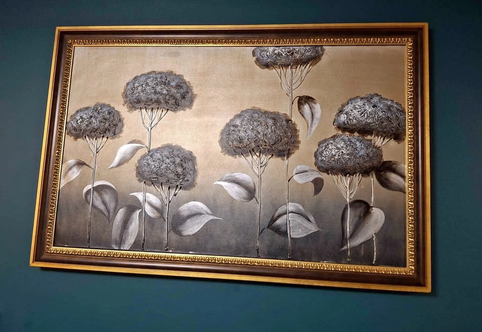 Large Flower Canvas Art in Gold Frame