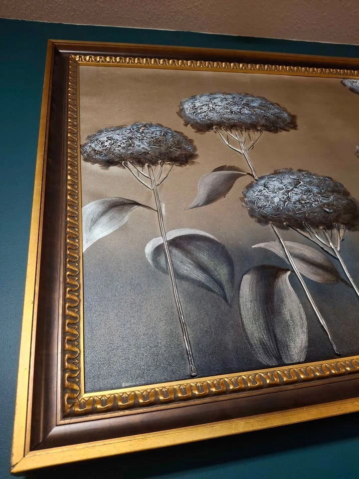 Large Flower Canvas Art in Gold Frame - photo 3