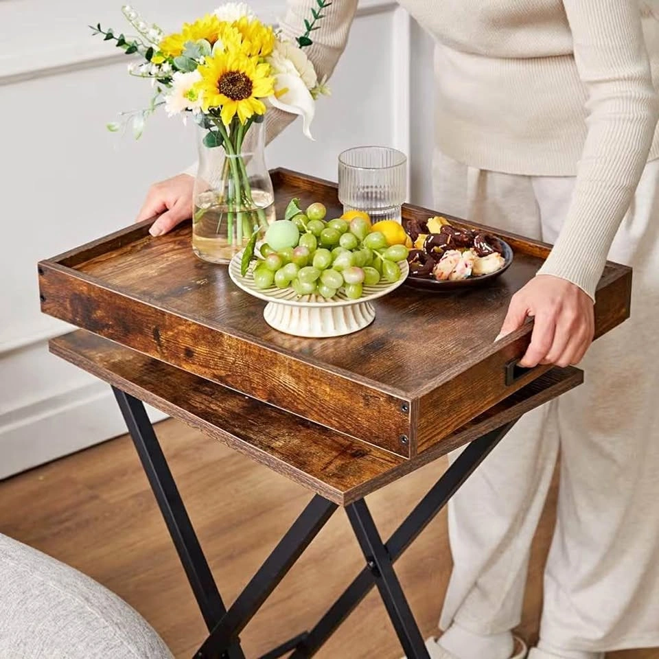Foldable TV Tray, End Table with Removable Food Serving Tray