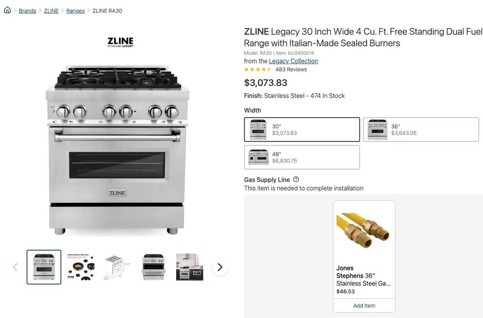 ZLINE Legacy 30" Gas Range - 220V - photo 3