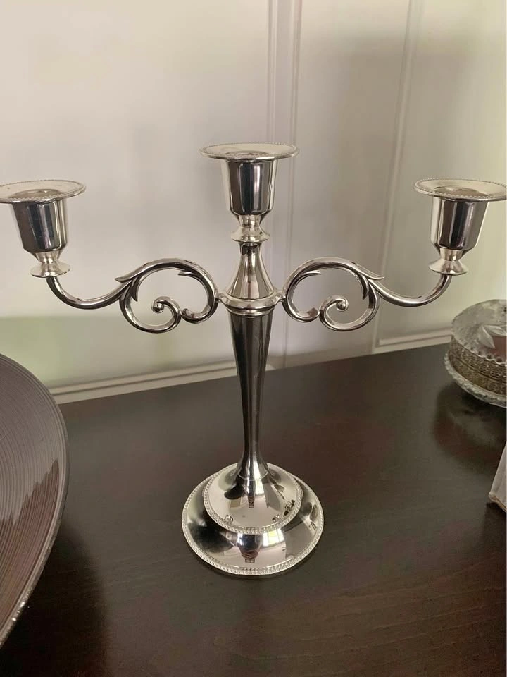 New - 3 arm candelabra candlestick (silver tone)