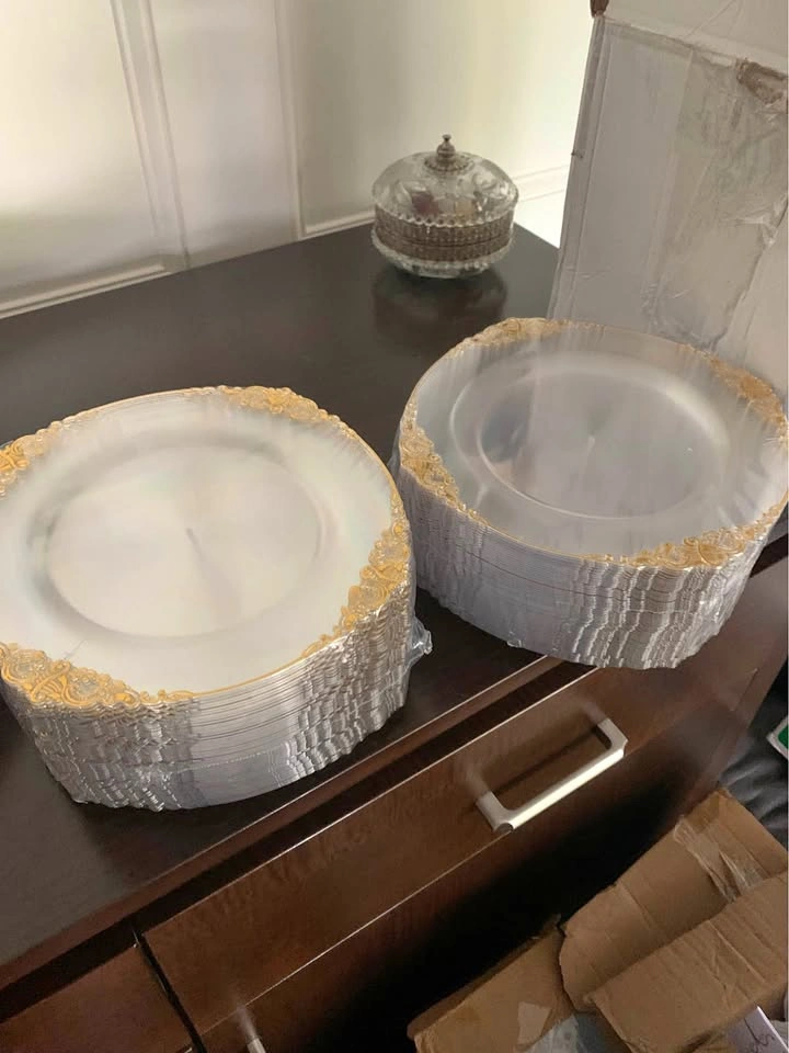 Plastic gold trimmed plates (100 pieces)
