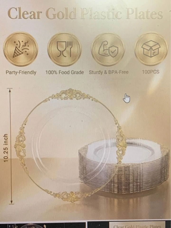 Plastic gold trimmed plates (100 pieces) - photo 2