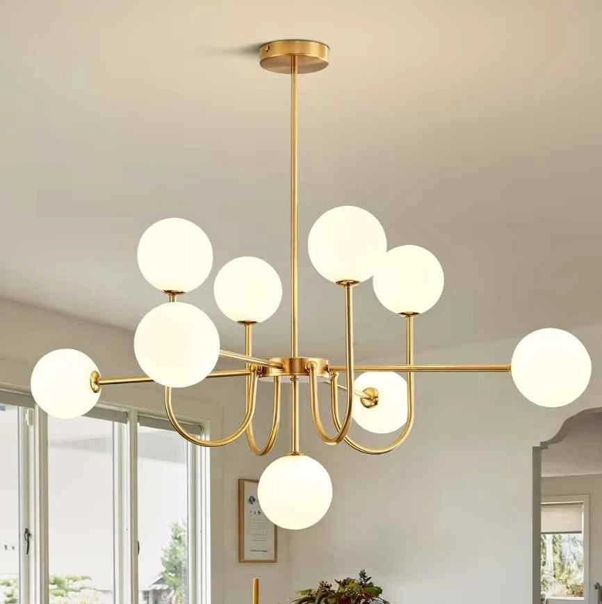 Elegant Modern Gold Milky White Globe Chandelier