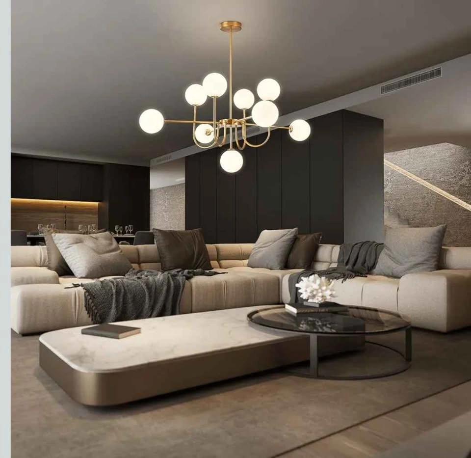 Elegant Modern Gold Milky White Globe Chandelier - photo 4
