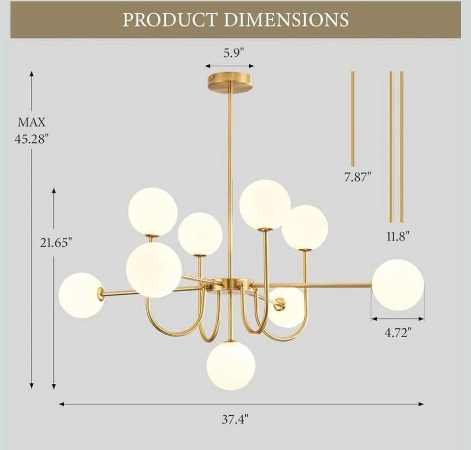 Elegant Modern Gold Milky White Globe Chandelier - photo 5