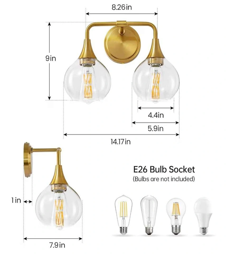 Classic 2- Light Gold Vanity Light - photo 3