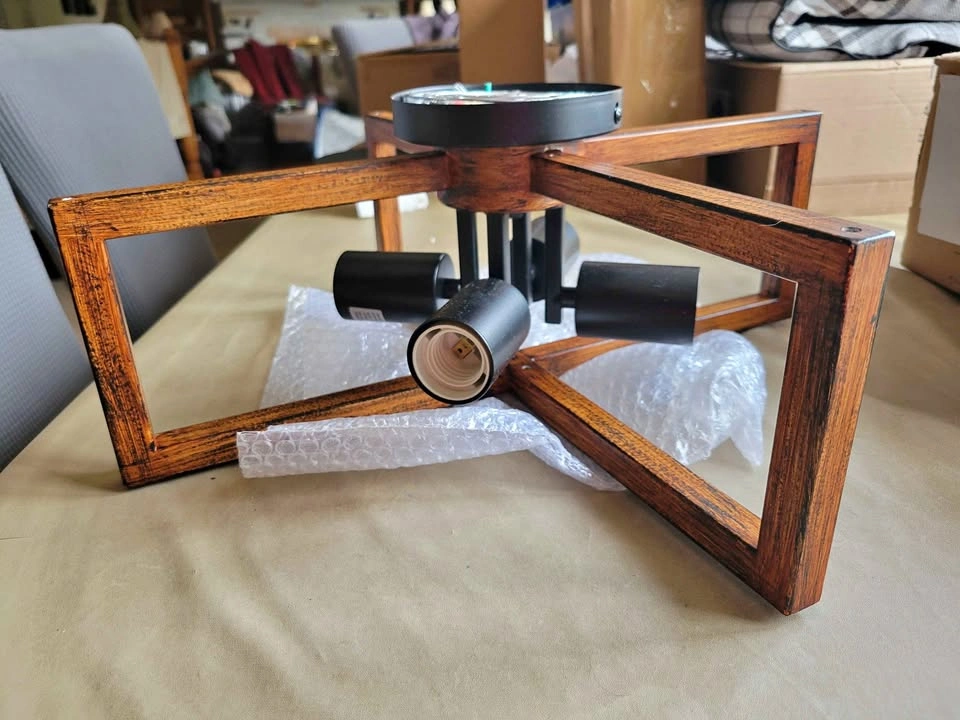 Farmhouse Wood Grain Finish Metal Ceiling Light