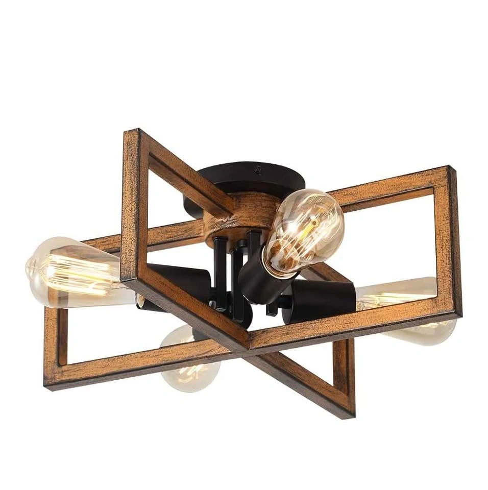 Farmhouse Wood Grain Finish Metal Ceiling Light - photo 2