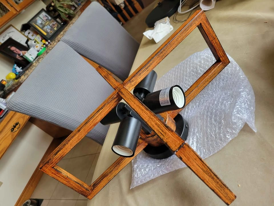 Farmhouse Wood Grain Finish Metal Ceiling Light - photo 3