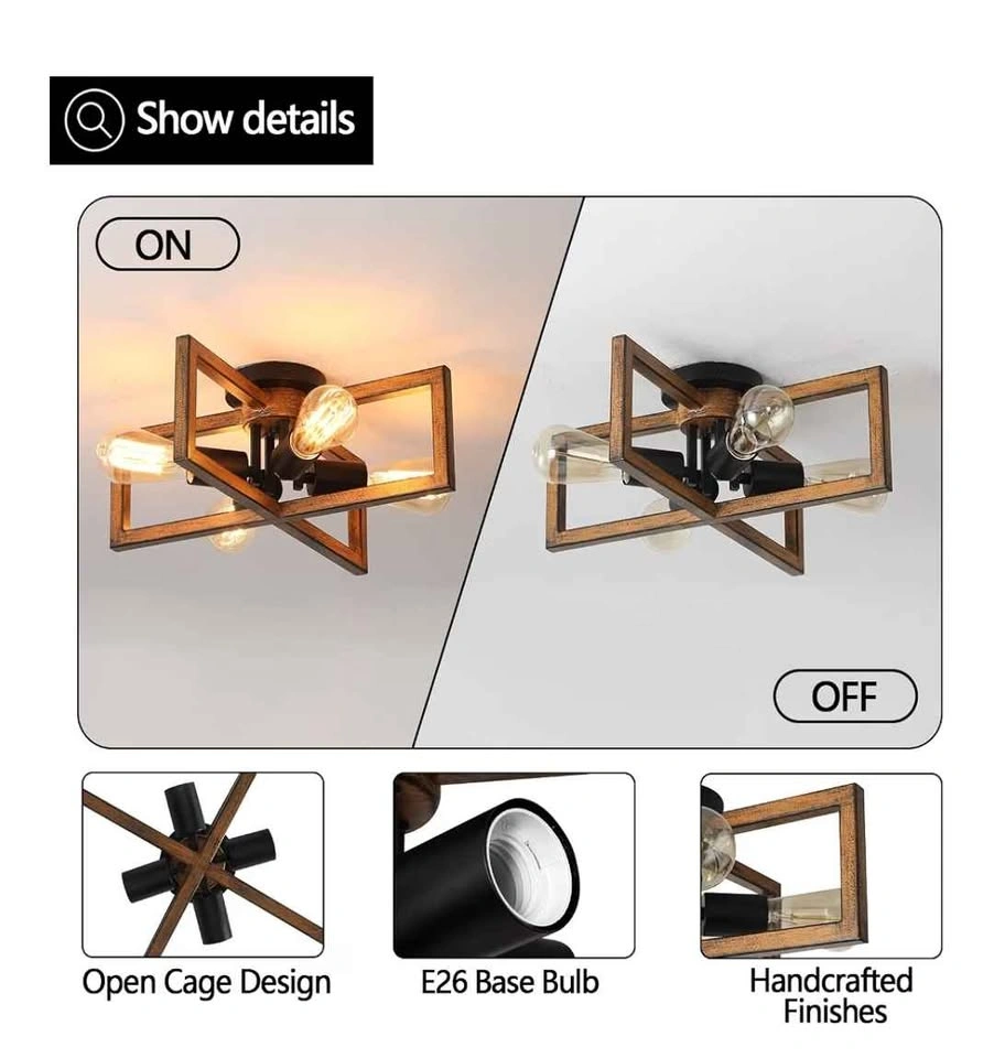 Farmhouse Wood Grain Finish Metal Ceiling Light - photo 4