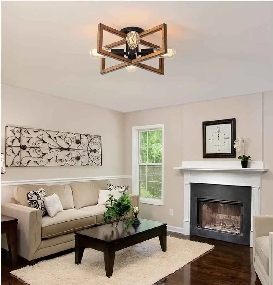 Farmhouse Wood Grain Finish Metal Ceiling Light - photo 5