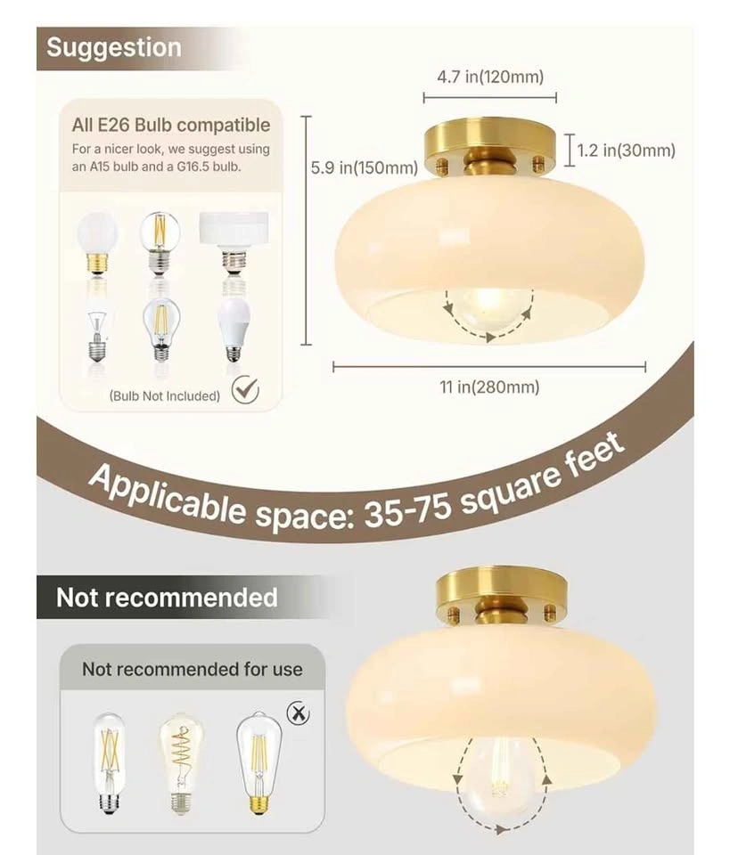 MCM Gold Milky White Ceiling Light (2 available) - photo 2