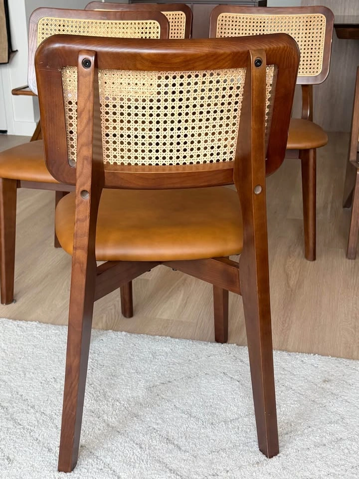Art Leon Mid Century Modern Wood Leather Rattan Dining Chairs - photo 5