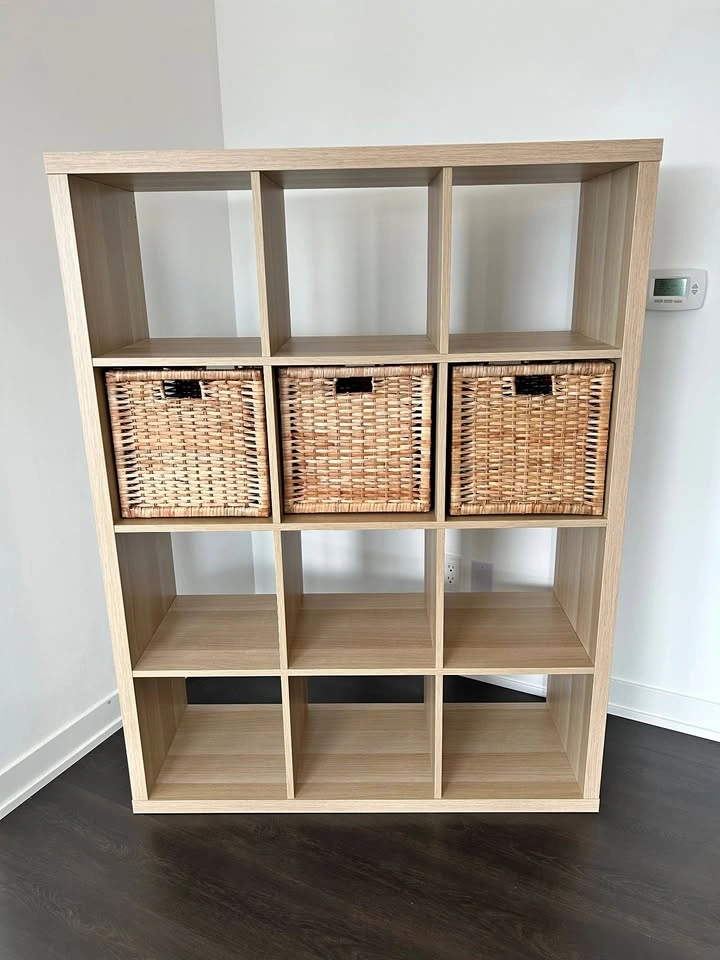 IKEA KALLAX Bookcase with 3 BRANÄS Rattan Baskets